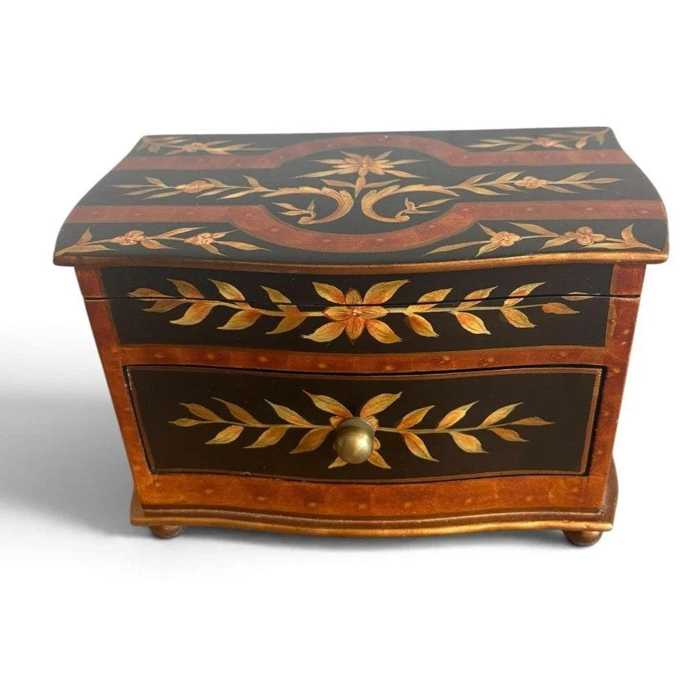 Chintz & Company Florentine Safari Box Hand Painted Wood Keepsake Jewelry Chest